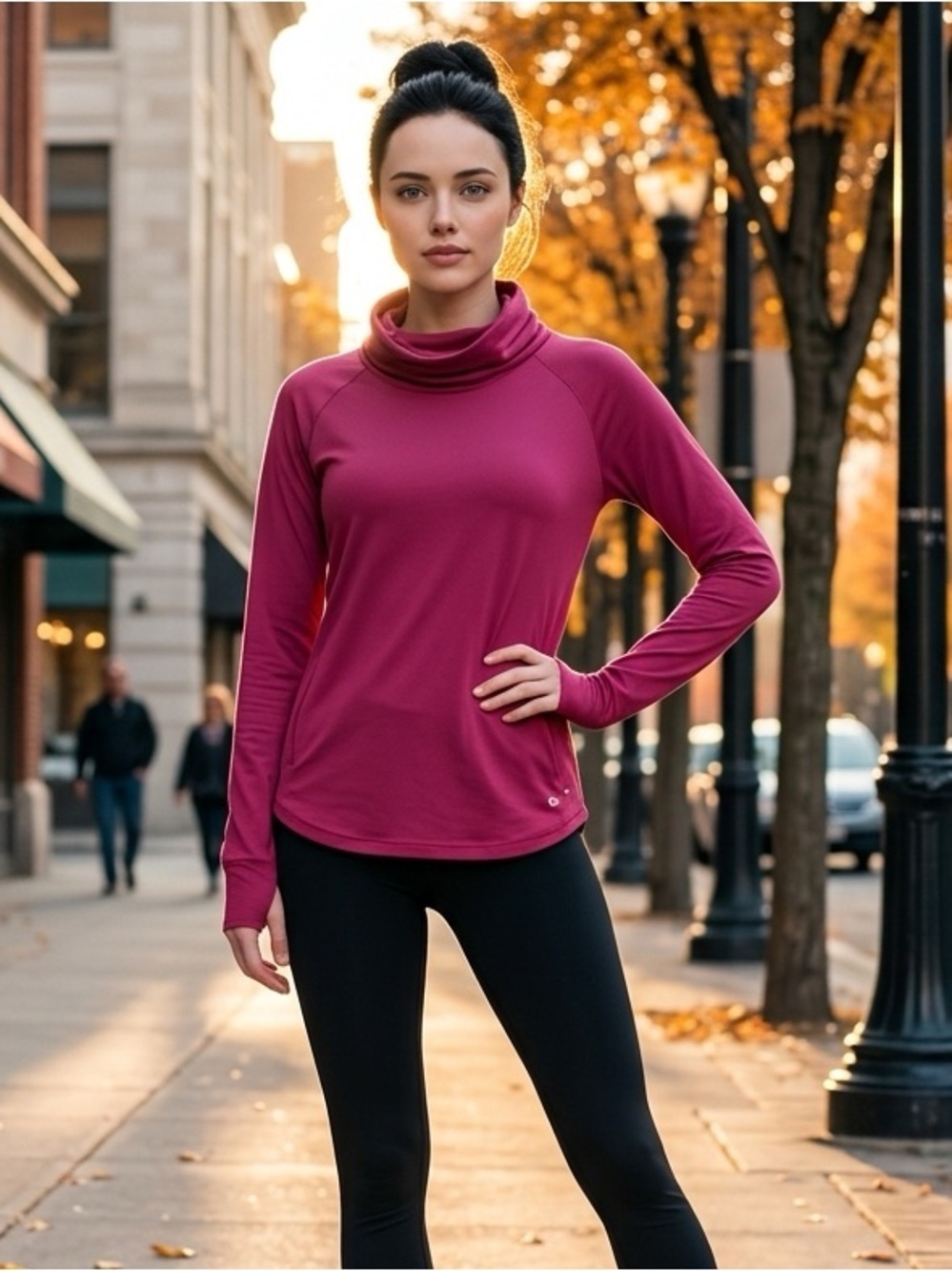 EUC Lorna Jane Active Women's Reflex Magenta Long Sleeve Top Turtleneck- Size L